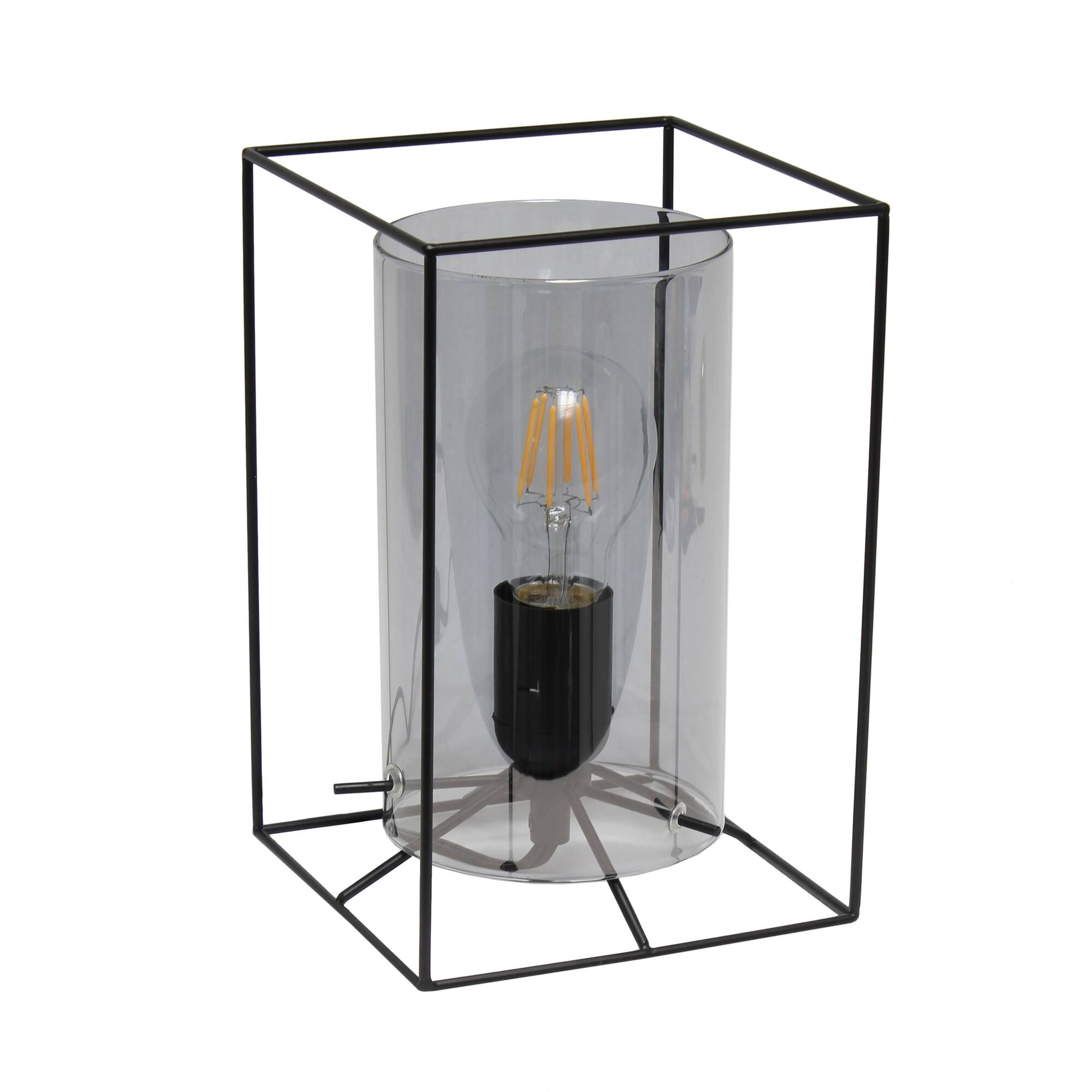 Lalia Home Black Framed Table Lamp with Cylinder Glass Shade